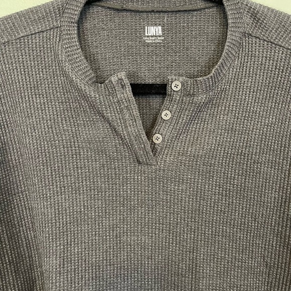 Lunya Good In Bed Women's Gray Waffle Knit Long Sleeve Henley Sweater Size XS - Picture 4 of 8